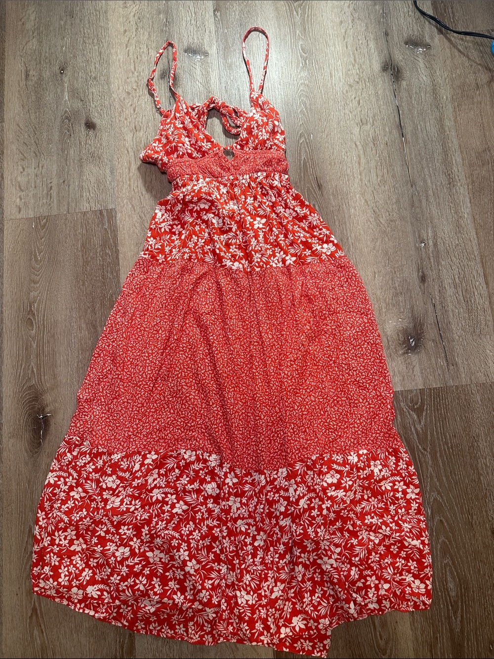 Sexy Open Back Red Floral Tiered Sundress for Woman